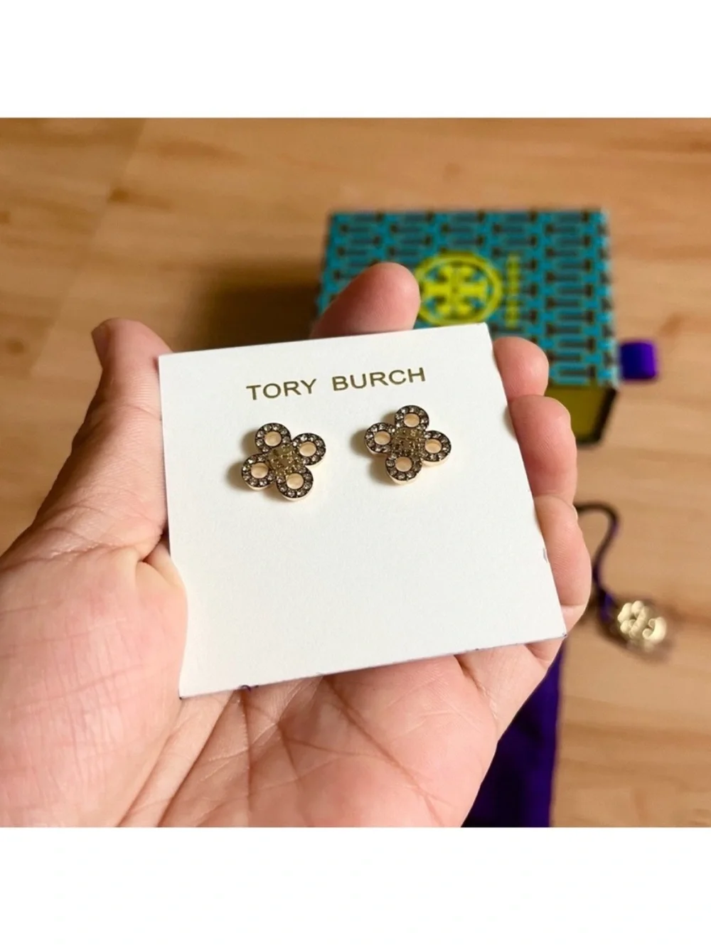 Tory Burch Britten Pave Cut Out Stud Earring